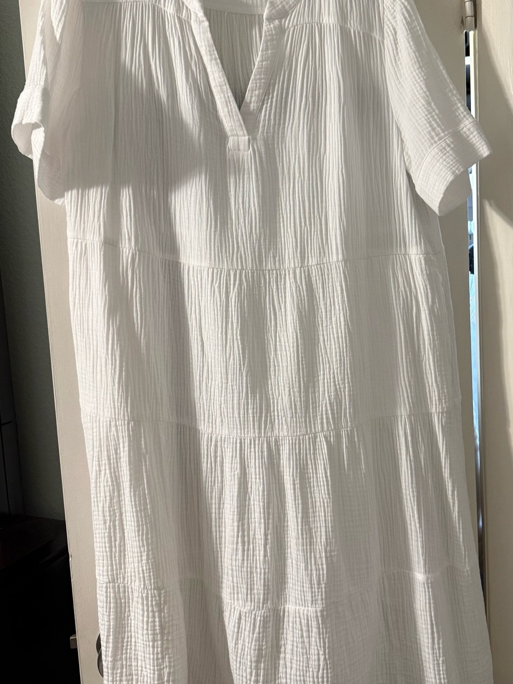 White Gauze Tiered V-Neck Maxi Dress